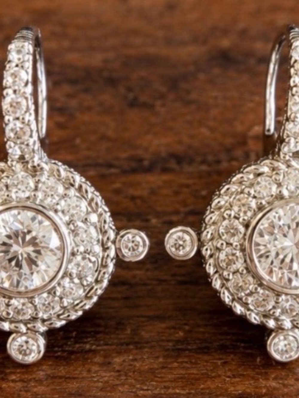 Classic Round Crystal Halo Drop Earrings - Silver